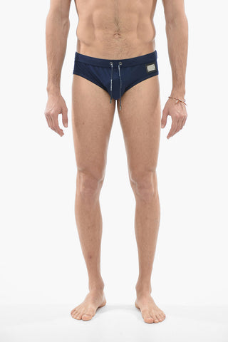 Slip Swimsuit with Logo Plaque