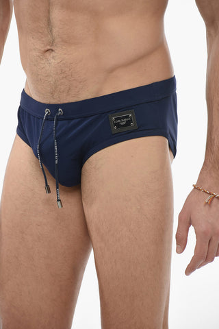 Slip Swimsuit with Logo Plaque