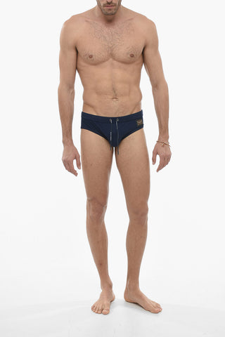 Slip Swimsuit with Logo Plaque