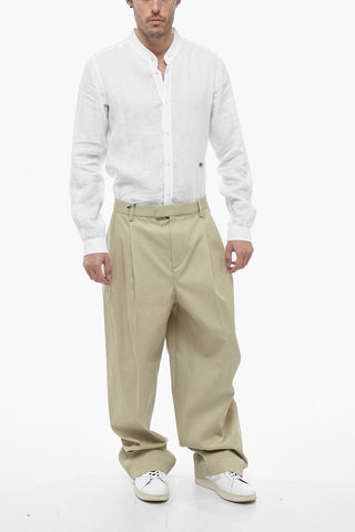 Twill Wide Leg Pants with Front Pleats