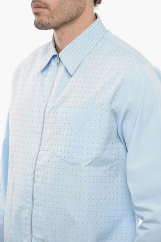 Studded Popeline Cotton Shirt with Front Zip