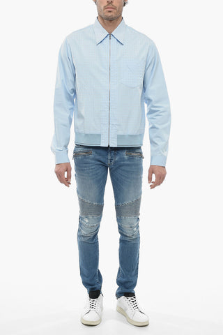 Studded Popeline Cotton Shirt with Front Zip