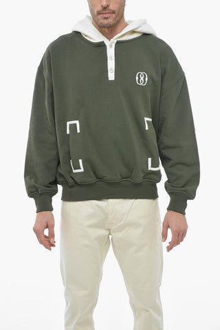 Buttoned Neck Hoodie with Contrasting Details