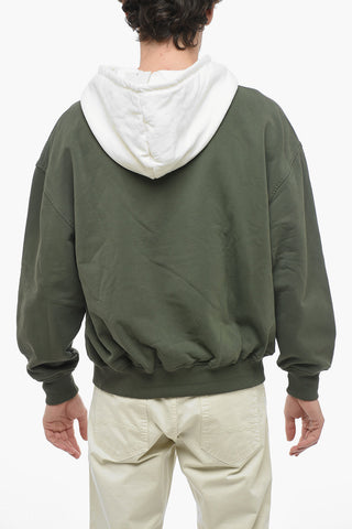 Buttoned Neck Hoodie with Contrasting Details
