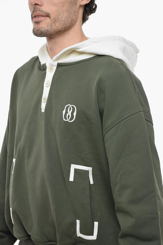 Buttoned Neck Hoodie with Contrasting Details