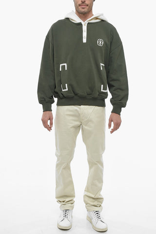 Buttoned Neck Hoodie with Contrasting Details
