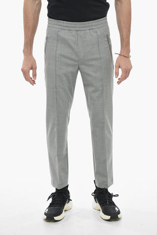 Slim Fit Pants with Elastic Waistband and Ankle Zip