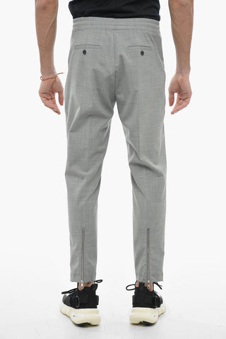 Slim Fit Pants with Elastic Waistband and Ankle Zip