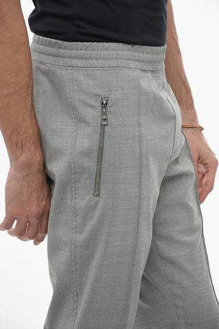 Slim Fit Pants with Elastic Waistband and Ankle Zip