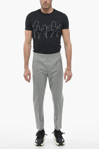 Slim Fit Pants with Elastic Waistband and Ankle Zip