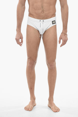 Slip Swimsuit with Logo Plaque