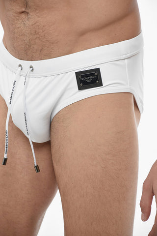 Slip Swimsuit with Logo Plaque