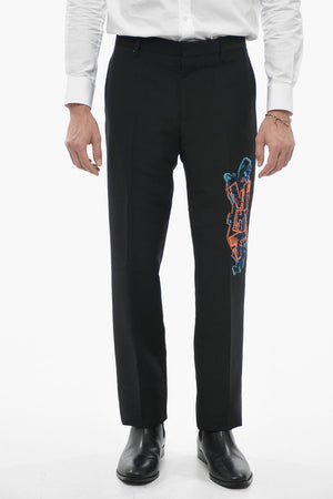 SEASONAL Pantaloni in Misto Lana GRAFFITI con Ricamo