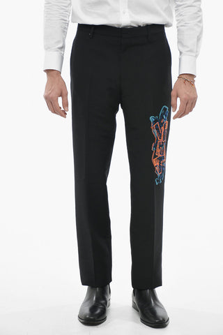 SEASONAL Pantaloni in Misto Lana GRAFFITI con Ricamo
