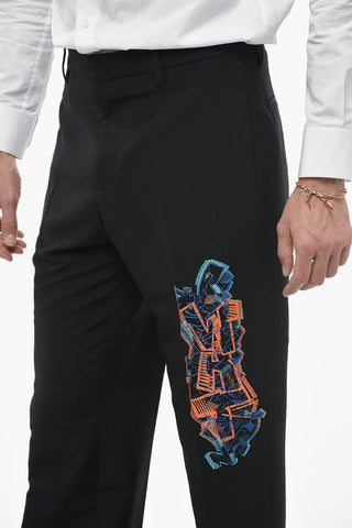 SEASONAL Pantaloni in Misto Lana GRAFFITI con Ricamo
