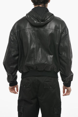 Hooded Leather Bomber Jacket