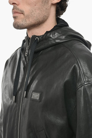 Hooded Leather Bomber Jacket