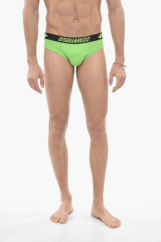 Stretch Cotton Briefs with Logoed Elastic Waistband