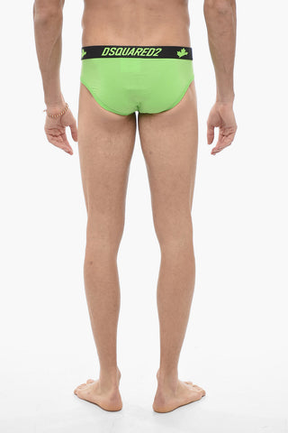 Stretch Cotton Briefs with Logoed Elastic Waistband