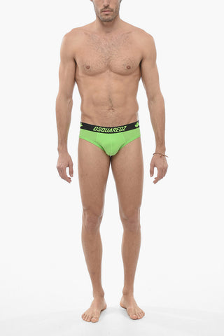 Stretch Cotton Briefs with Logoed Elastic Waistband