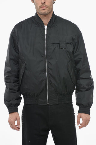 Nylon Padded Bomber Jacket with Velcro Details