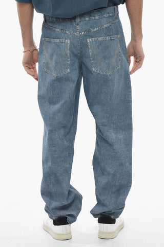 Pantaloni in Pelle Stampata Effetto Denim