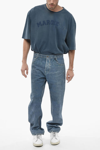 Pantaloni in Pelle Stampata Effetto Denim