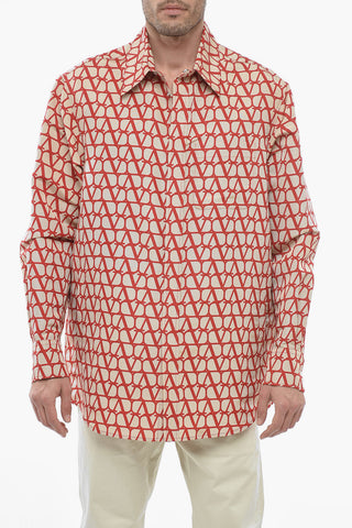 Silk Oversized Shirt with Logo Pattern