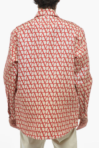Silk Oversized Shirt with Logo Pattern