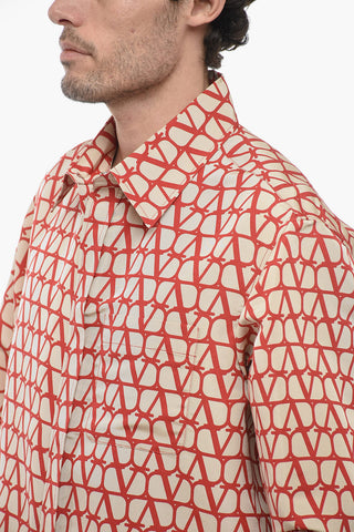 Silk Oversized Shirt with Logo Pattern