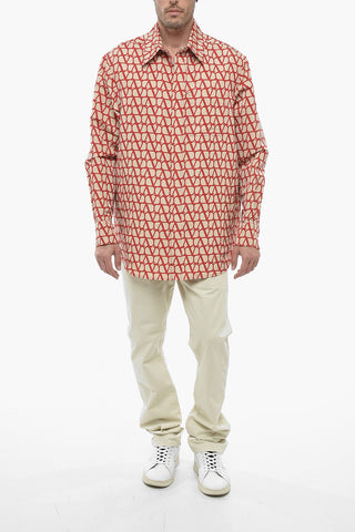 Silk Oversized Shirt with Logo Pattern