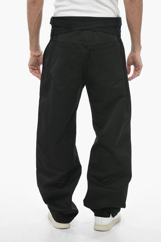 Pantaloni in Twill a Gamba Ampia con Cintura a Doppio Strato
