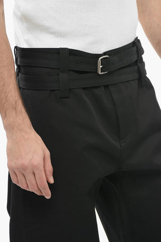Pantaloni in Twill a Gamba Ampia con Cintura a Doppio Strato