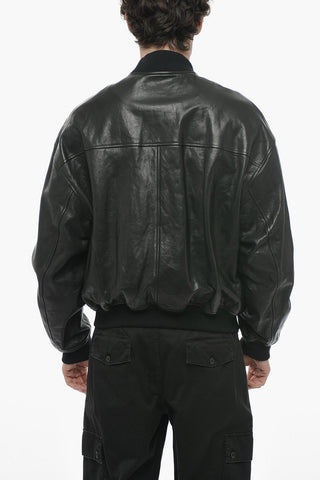 Giubbotto Bomber in Pelle Martellata con Zip Frontale