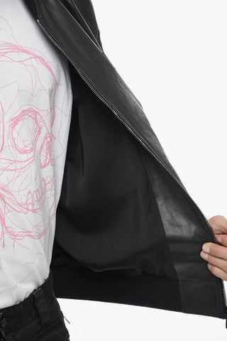 Giubbotto Bomber in Pelle Martellata con Zip Frontale