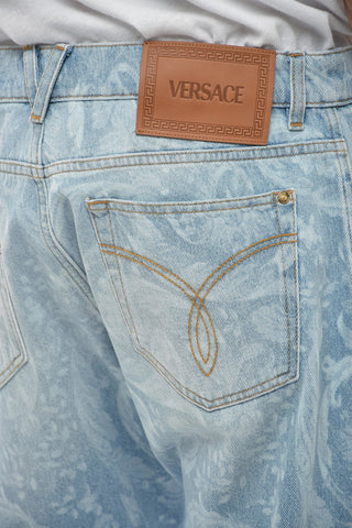 Light Wash MITCHEL Denims with All Over Logoed Pattern