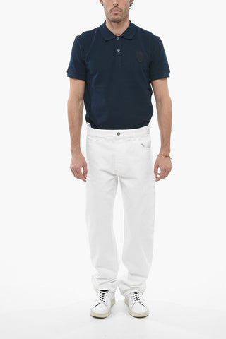 Straight-leg Denims with Leather Patch