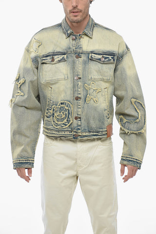 Giubbotto in Denim Hippie Washed con Applicazioni