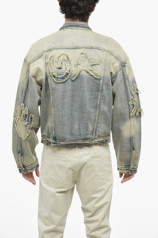 Giubbotto in Denim Hippie Washed con Applicazioni