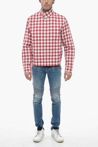Gingham Cotton Overshirt with Front Zip