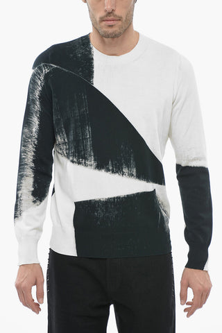 Cotton crewneck Sweater With Brushstrocke Effect Print