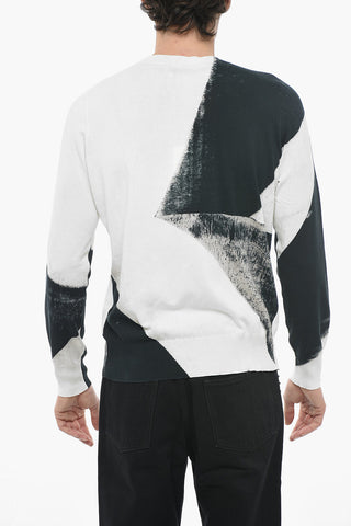 Cotton crewneck Sweater With Brushstrocke Effect Print