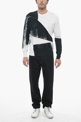 Cotton crewneck Sweater With Brushstrocke Effect Print