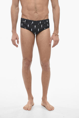 Printed Slim Fit THUNDERBOLT Swim Briefs