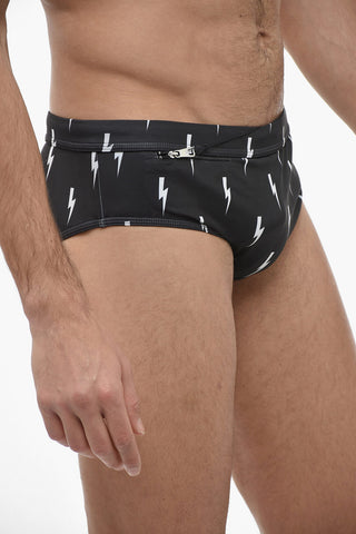 Printed Slim Fit THUNDERBOLT Swim Briefs