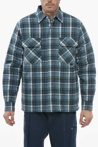 Cotton Flannel Quilted Overshirt with Plaid Check Motif