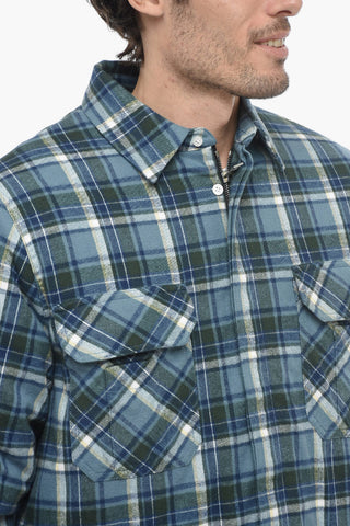 Cotton Flannel Quilted Overshirt with Plaid Check Motif