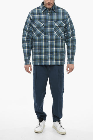 Cotton Flannel Quilted Overshirt with Plaid Check Motif
