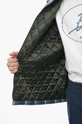 Cotton Flannel Quilted Overshirt with Plaid Check Motif