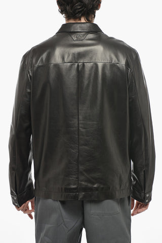 Utility Pockets Lined Leather Overshirt